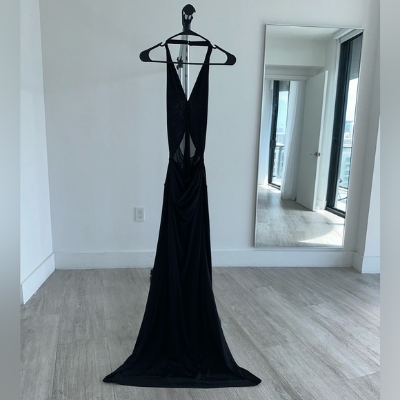 CATERINA Meshki Size Small Slinky Mesh Halter Maxi Dress - Black - Picture 9 of 12